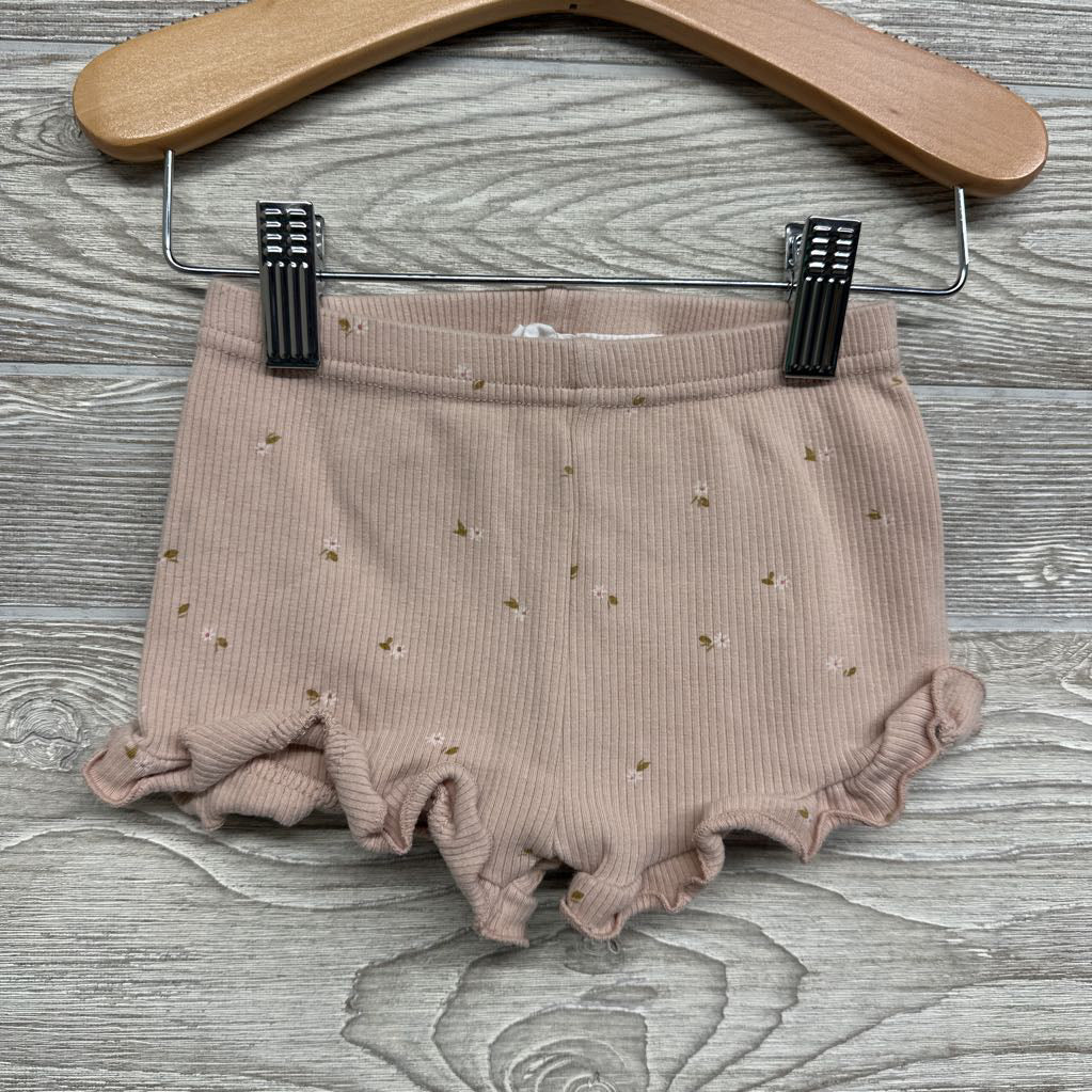 Ribbed Shorts Ruffle Trim Flowers 4T