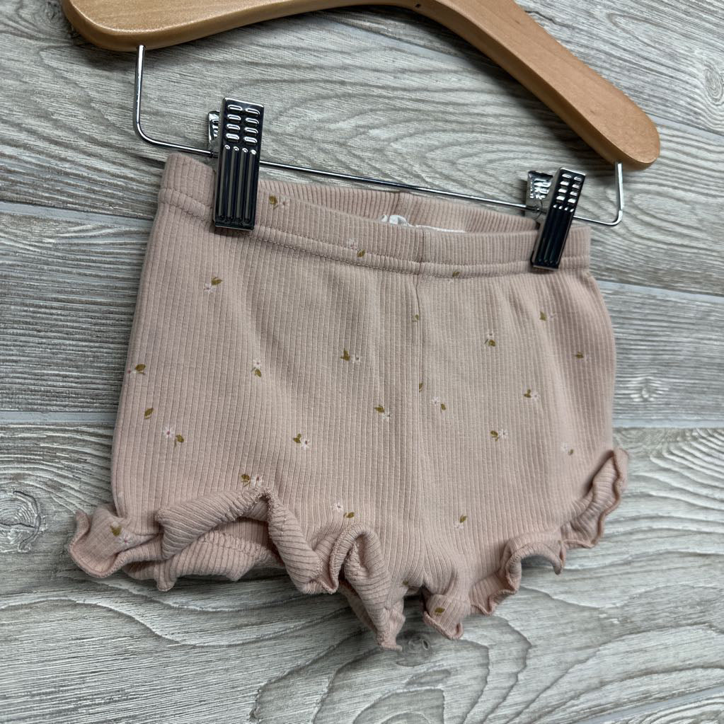 Ribbed Shorts Ruffle Trim Flowers 4T