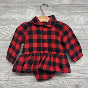 Flannel Buffalo Plaid Button Up Peplum Shirt 9-12M
