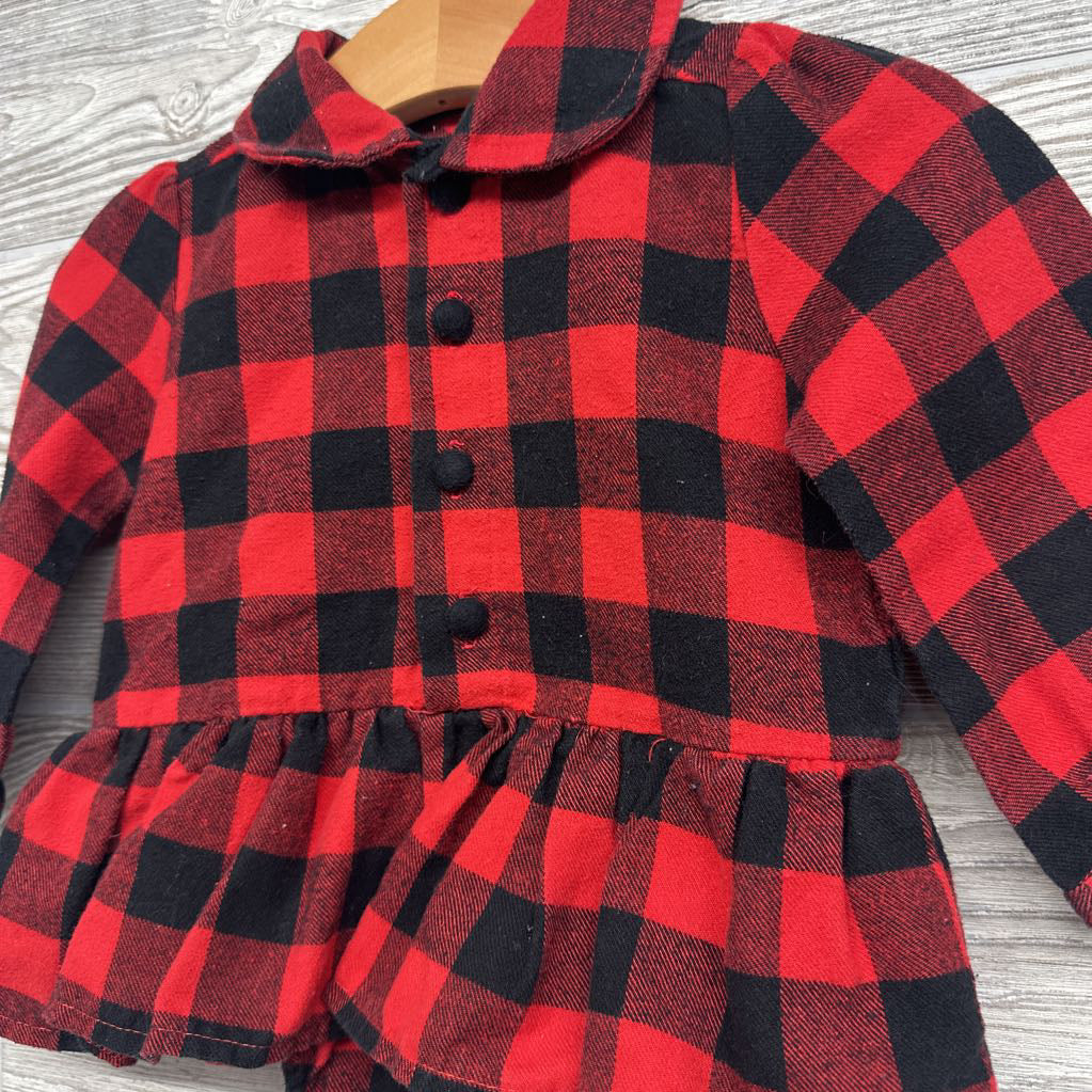 Flannel Buffalo Plaid Button Up Peplum Shirt 9-12M
