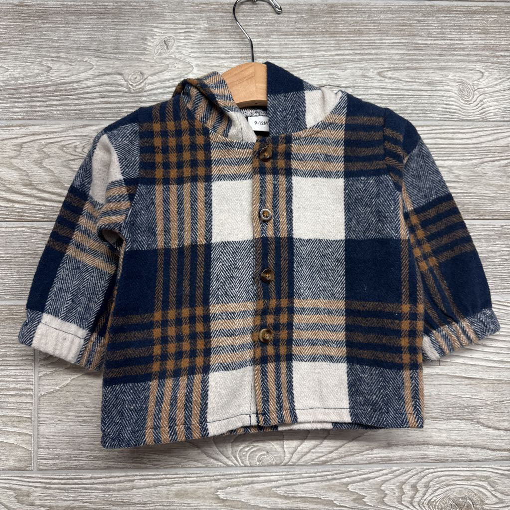 Plaid Fleece Button Up Shirt W/ Hood 9-12M