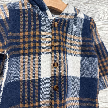 Plaid Fleece Button Up Shirt W/ Hood 9-12M