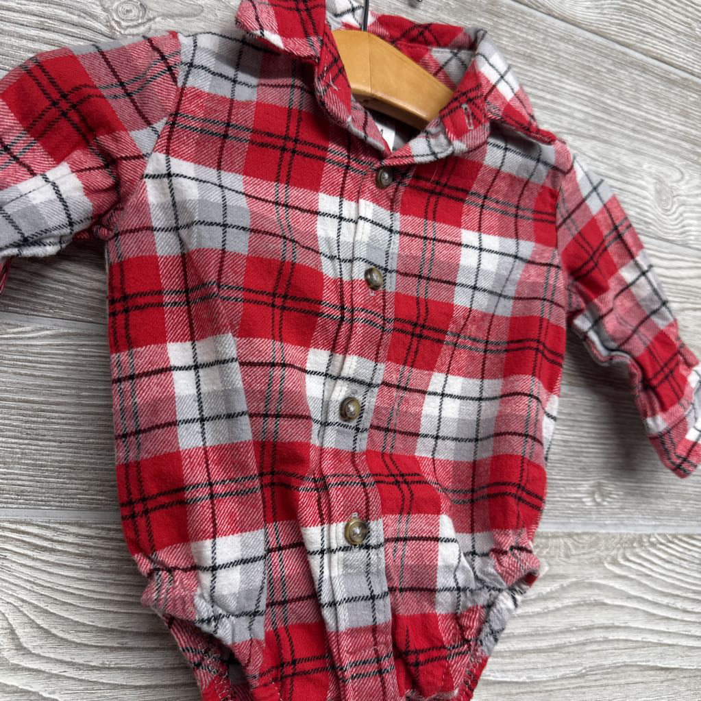 LS Plaid Button Up Bodysuit 3M