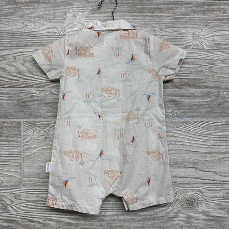 Button Up Shorty Romper Sailboats Beach Houses 6-9M