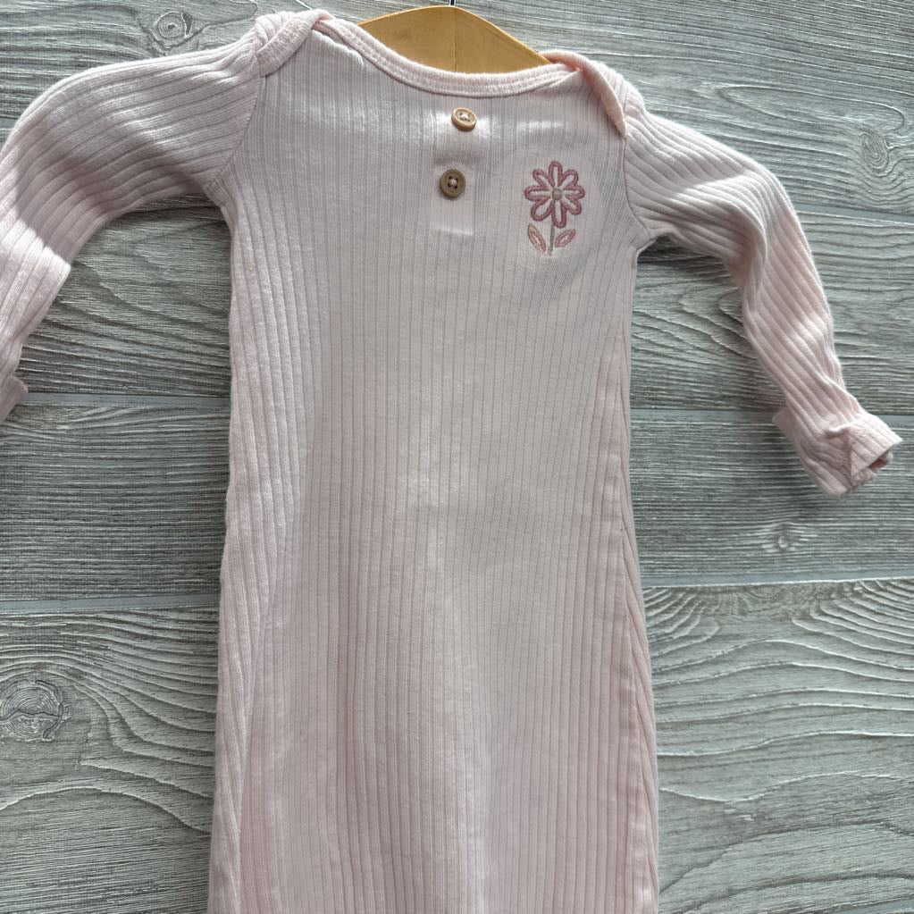 LS Ribbed PJ Gown Flowers NB