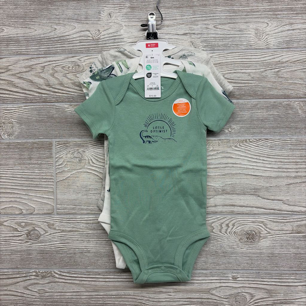 NEW 3 Pk Bodysuits Little Optimist Dinosaurs 6M