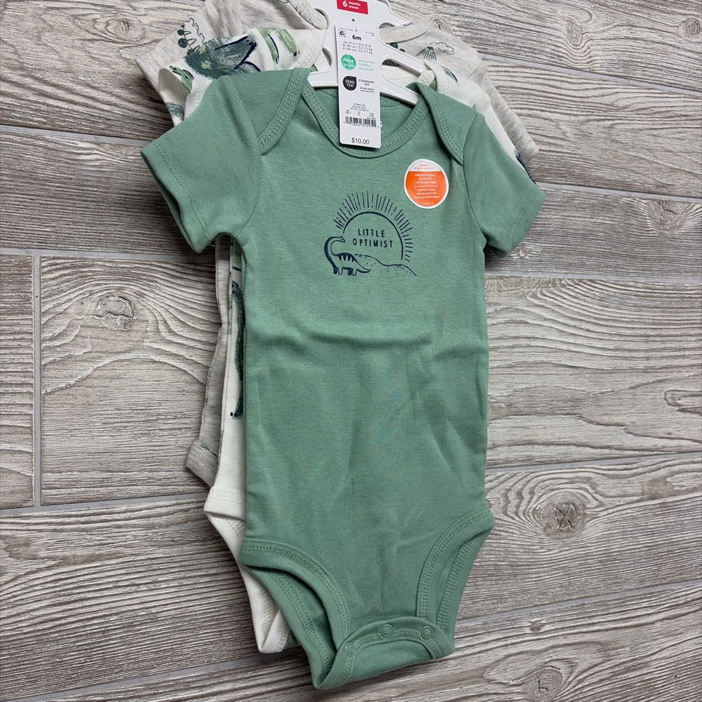 NEW 3 Pk Bodysuits Little Optimist Dinosaurs 6M
