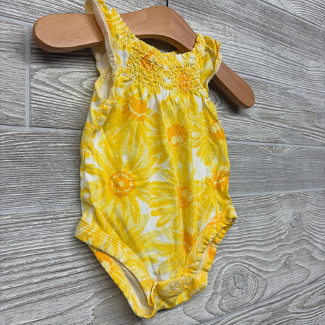 Flutter Sleeve Smocked Bodysuit Flowers 3M