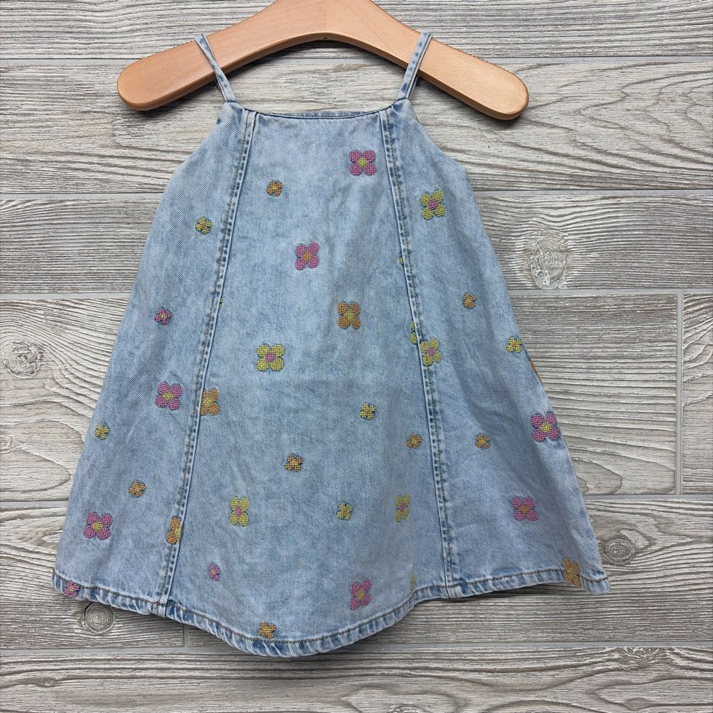 Tank Denim Dress Embroidered Flowers 18-24M