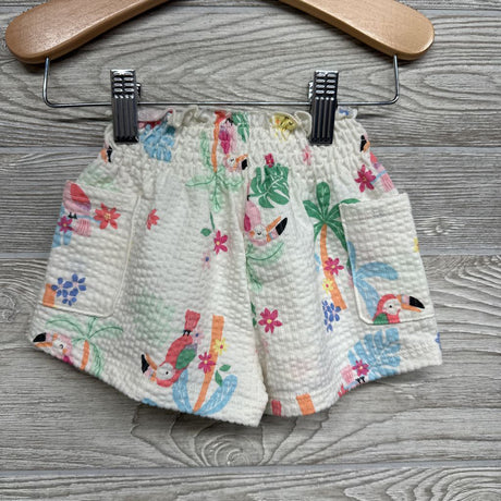 Textured Paperbag Shorts Toucans Flowers 6-9M