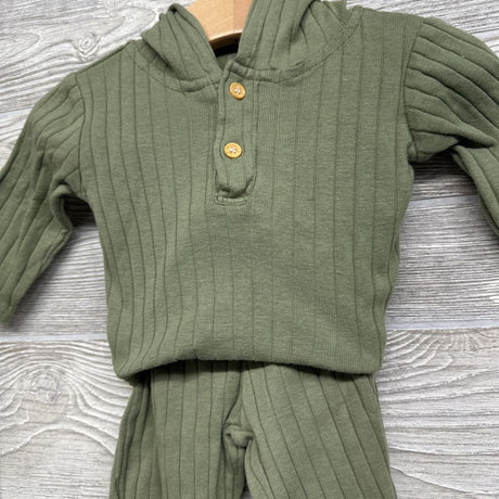 LS Ribbed Bodysuit W/ Hood & Pants 3-6M