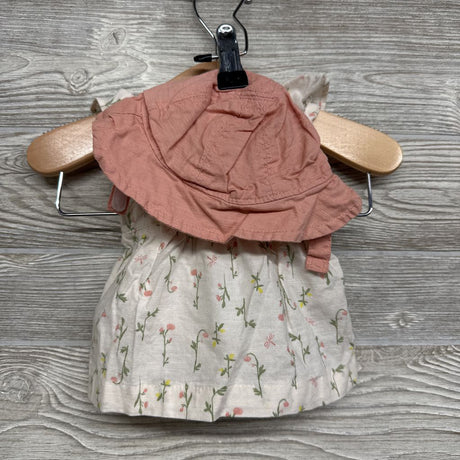 Flutter Strap Tank Top & Bloomers W/ Hat Flowers NB