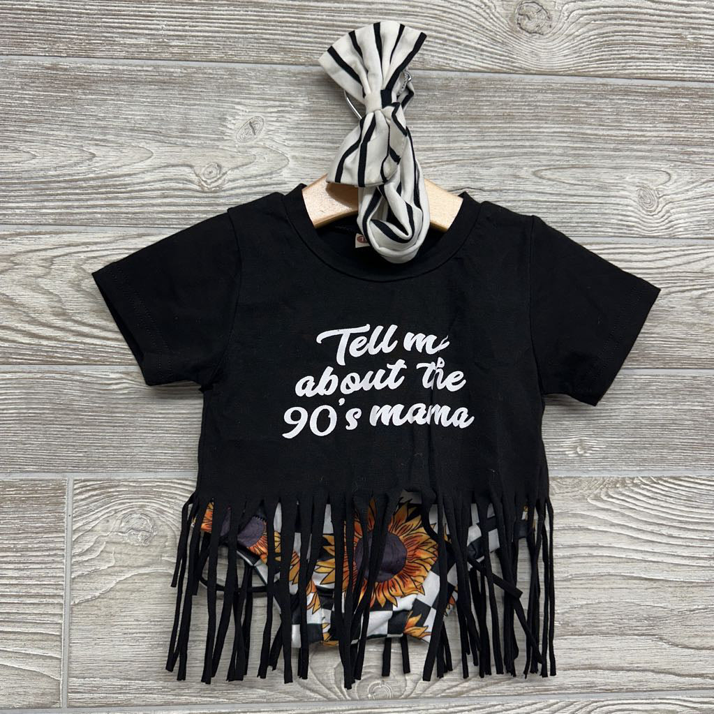 Tassel Shirt Tell Me About The 90's Mama & Checker Bummies W/ Headwrap Stripes 18M