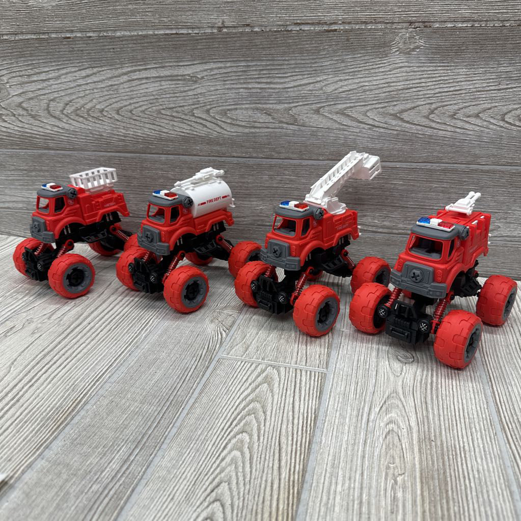 4 Pk Push & Go Fire Rescue Trucks
