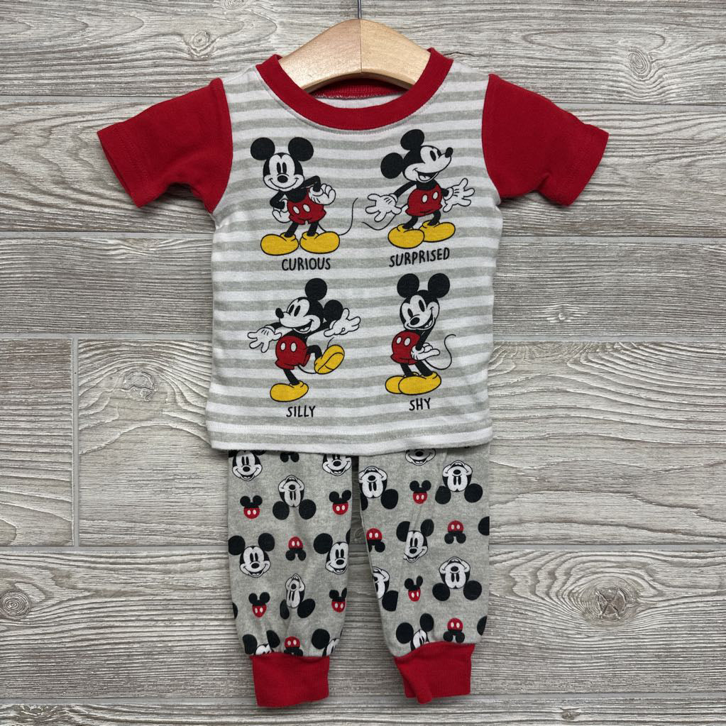 2 Pc PJs Stripes Curious Surprised Mickey Mouse 12M