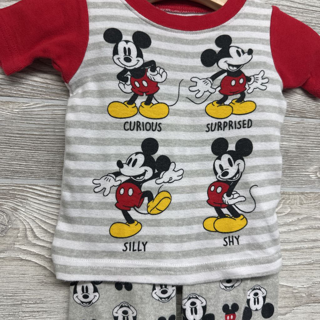 2 Pc PJs Stripes Curious Surprised Mickey Mouse 12M