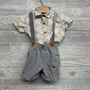 Button Up Shirt Leaves & Suspender Shorts 18M
