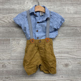 Button Up Shirt Leaves & Suspender Shorts 18M