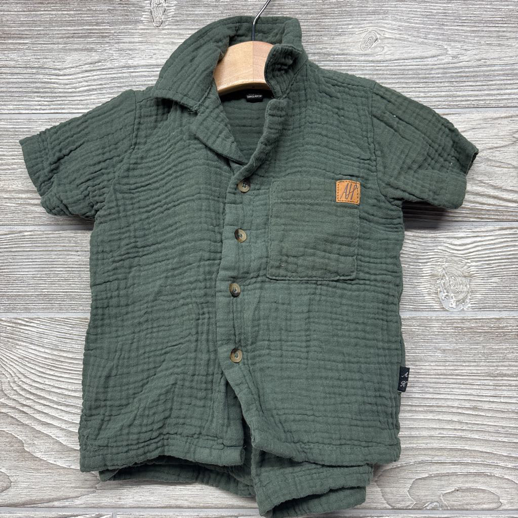 Button Up Gauze Shirt & Drawstring Shorts 12M