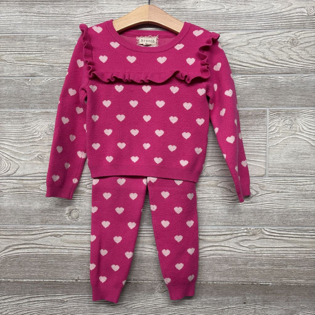 Sweater Ruffle & Knit Pants Hearts 4T