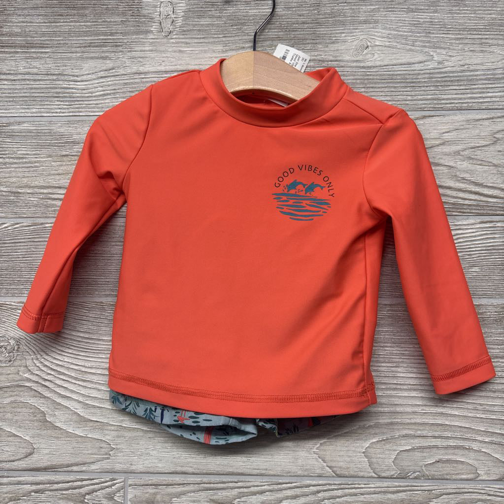 LS Rash Guard Good Vibes Only & Swim Trunks Sail Boats Dolphins 9M