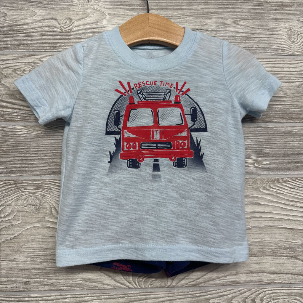 Shirt Rescue Time & French Terry Shorts Fire Trucks 9M