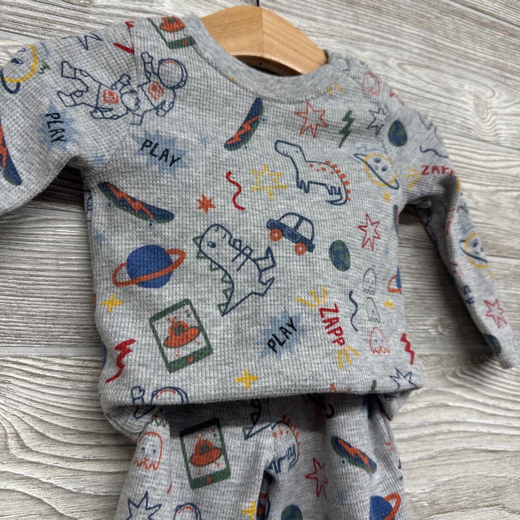 LS Waffle Knit Bodysuit & Pants Dinosaurs Skateboards 6-9M