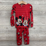 2 Pc LS PJs Stripes Minnie Mickey 5T