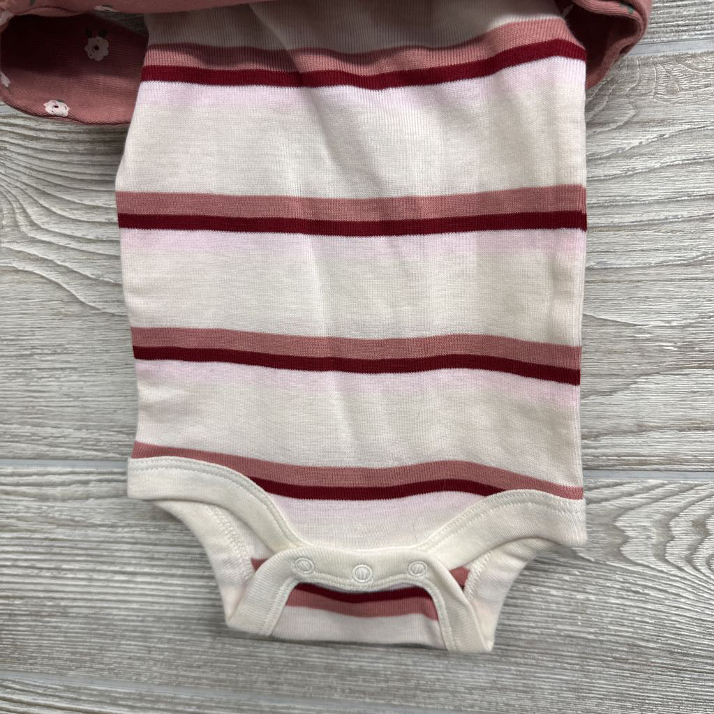 NEW 3 Pk LS Bodysuits Flowers Stripes NB
