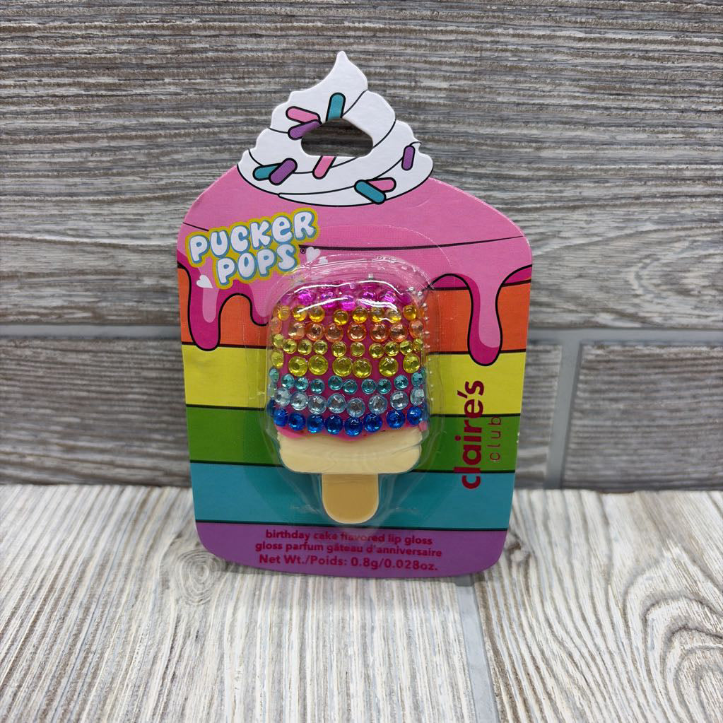 NEW Pucker Pops Birthday Cake Flavored Lip Gloss Bedazzled