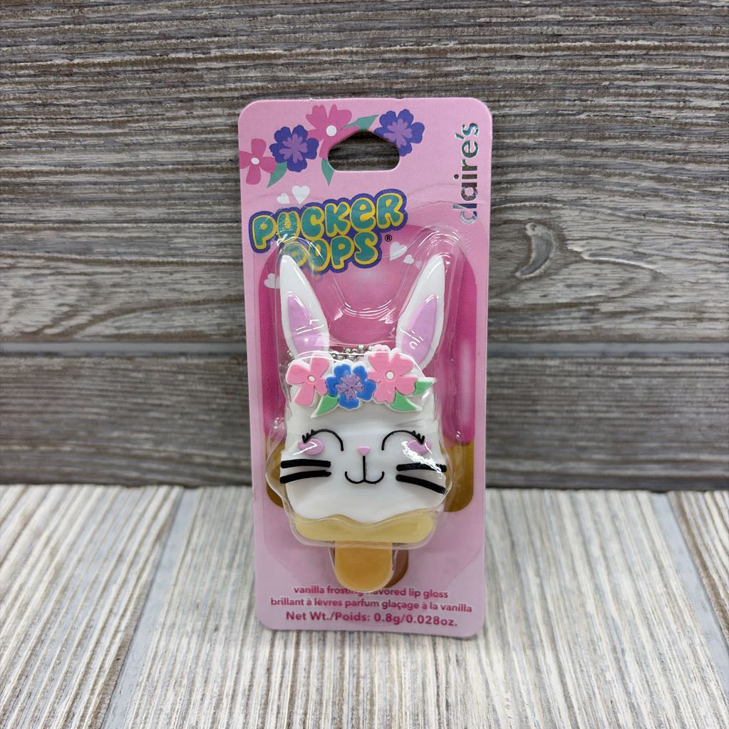 NEW Pucker Pops Vanilla Frosting Flavored Lip Gloss Bunny