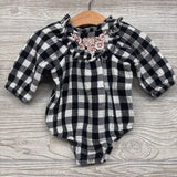 Muslin Checkered Romper Flowers 3-6M
