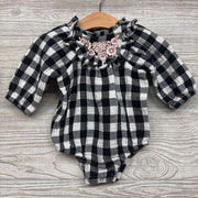 Muslin Checkered Romper Flowers 3-6M