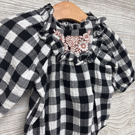 Muslin Checkered Romper Flowers 3-6M