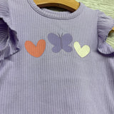 Ribbed Shirt Flutter Sleeve Heart & Butterfly 2t