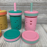 4 Pk Glass Tumbler Cups W/ Silicone Sleeves