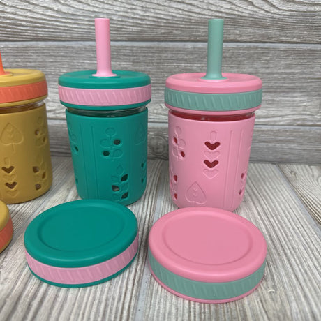 4 Pk Glass Tumbler Cups W/ Silicone Sleeves