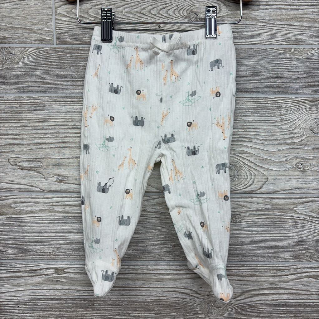 LS Ribbed Side Snap Bodysuit & Footed Pants Elephants Giraffe 6-9M