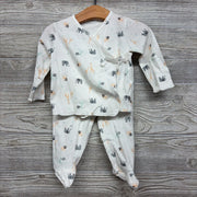 LS Ribbed Side Snap Bodysuit & Footed Pants Elephants Giraffe 6-9M