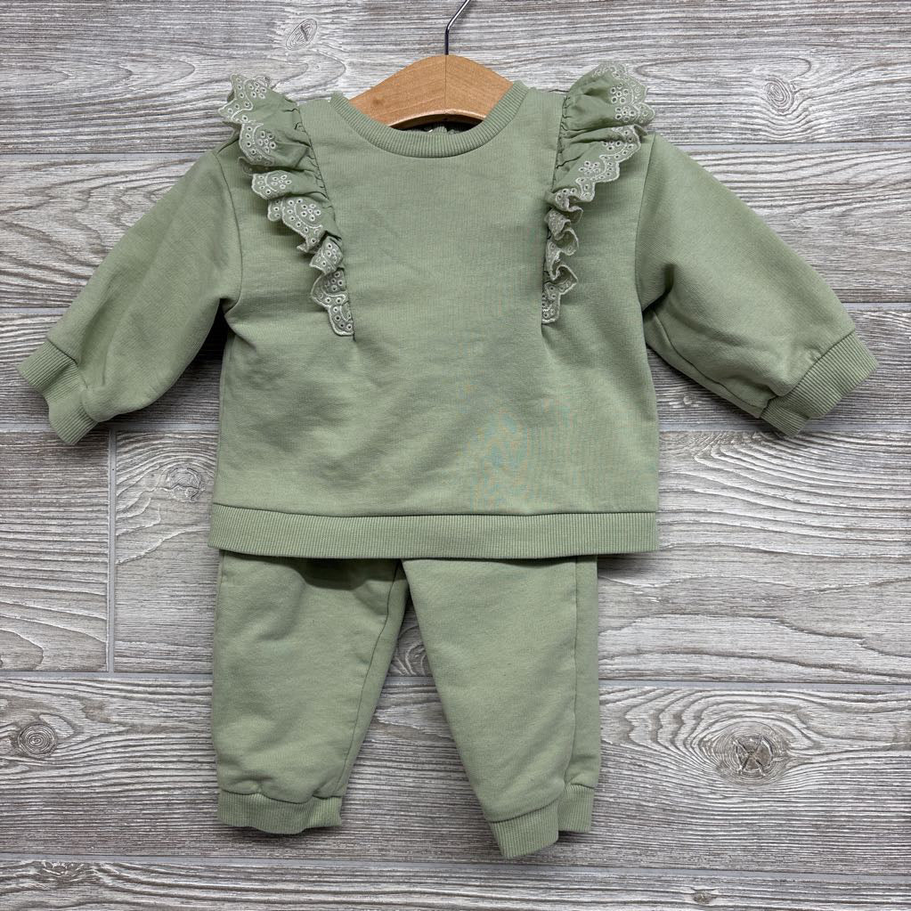Crewneck Eyelet Flutter & French Terry Pants 9M