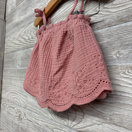 Gauze Bow Strap Eyelet Tank Top & Shorts 2T