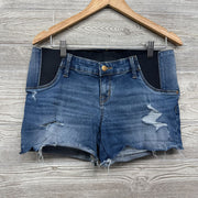 Side Panel Distressed Denim Midi Shorts 8/Medium
