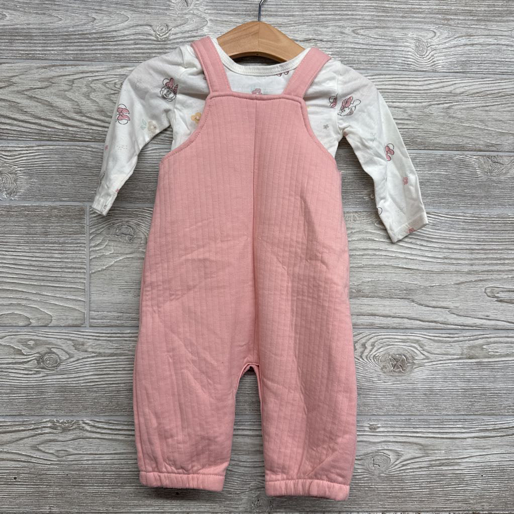 Quilted Overalls & LS Bodysuit Minnie Mouse Suns 6-9M