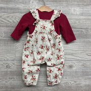 Flutter Strap Cord Overalls Flowers & LS Ribbed Shirt 9M