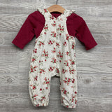 Flutter Strap Cord Overalls Flowers & LS Ribbed Shirt 9M