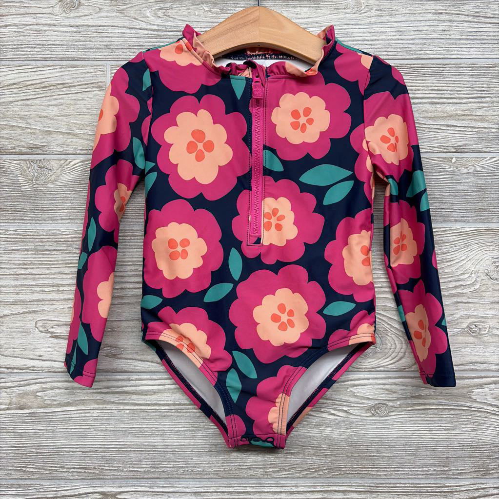 LS 1/4 Zip Swimsuit Flowers 3T