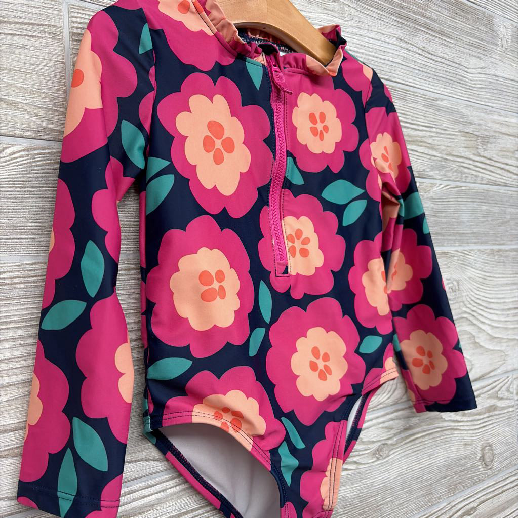 LS 1/4 Zip Swimsuit Flowers 3T