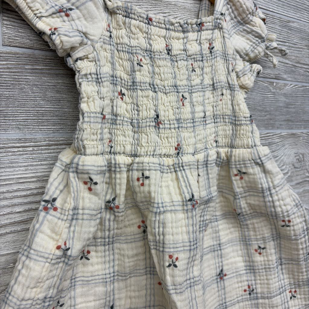 Smocked Puff Sleeve Plaid Dress Cherries 4T