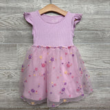Ribbed Tulle Dress Embroidered Flowers 4T