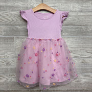 Ribbed Tulle Dress Embroidered Flowers 4T